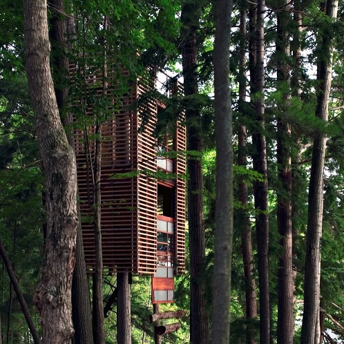 Được thiết kế bởi Lukasz Kos, 4Treehouse được xây dựng xung quanh bốn thân cây trên hồ Muskoka ở Ontario, Canada, và bồng bềnh trong không khí như một chiếc đèn lồng lớn của Nhật Bản.